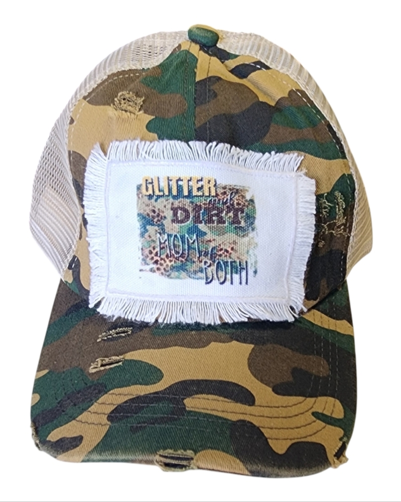 Womens Camo Ponytail Hat, Baseball Cap, Distressed